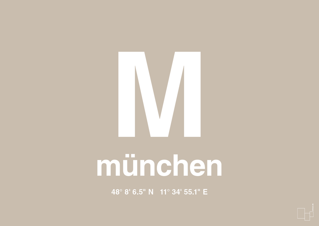 plakat: byplakat münchen med koordinater - creamy mushroom-Byer-A1two3