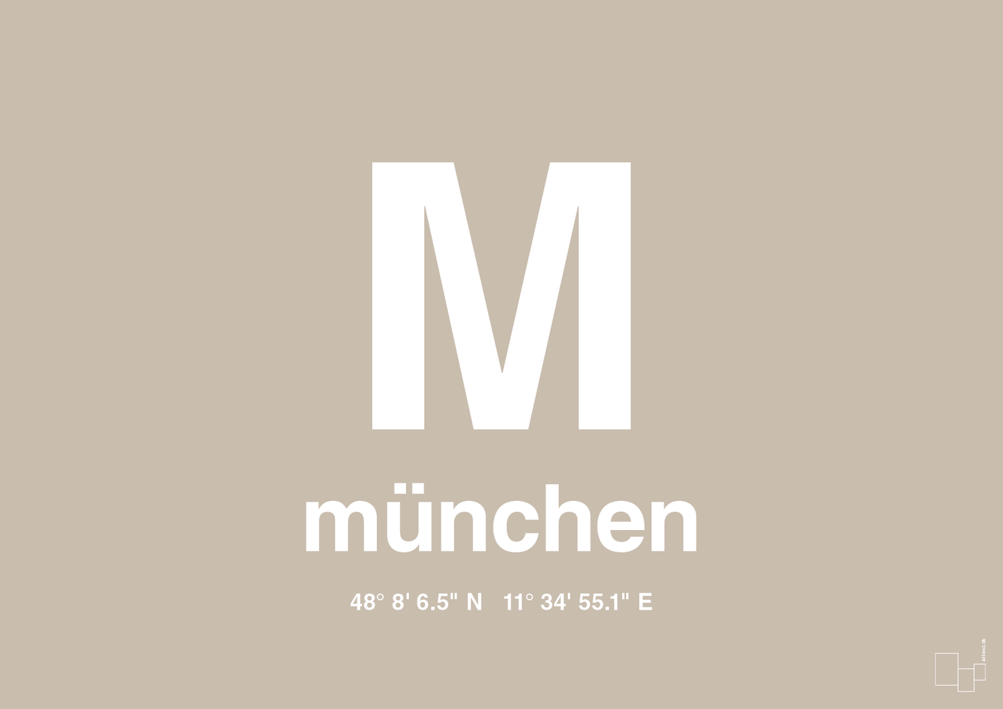 plakat: byplakat münchen med koordinater - creamy mushroom-Byer-A1two3