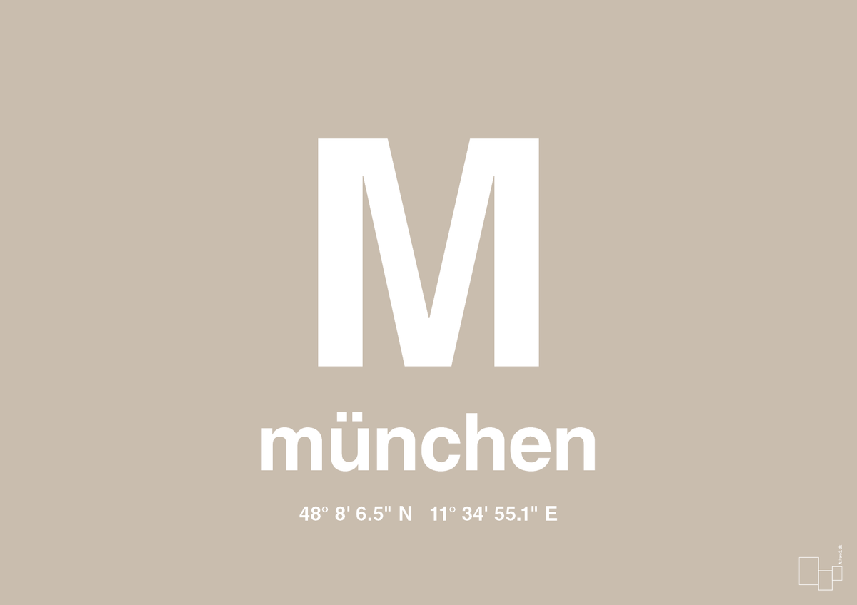 plakat: byplakat münchen med koordinater - creamy mushroom-Byer-A1two3