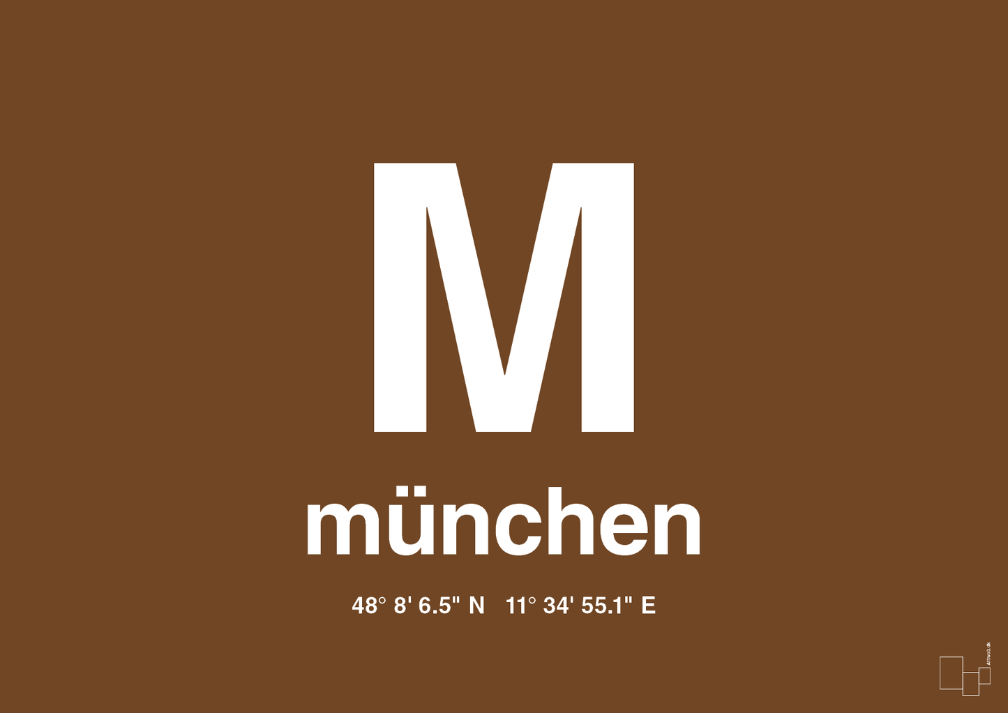 plakat: byplakat münchen med koordinater - dark brown-Byer-A1two3