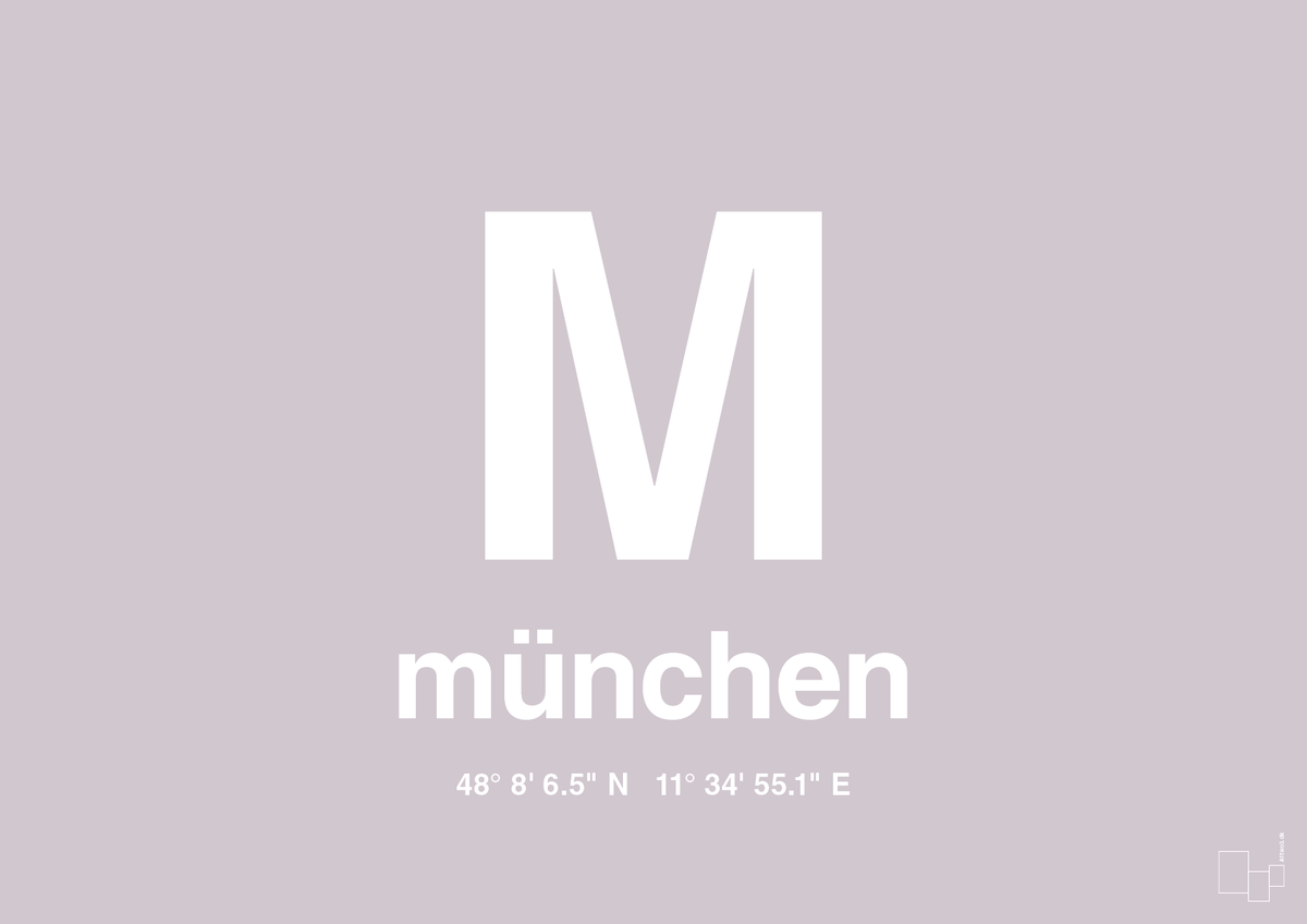 plakat: byplakat münchen med koordinater - dusty lilac-Byer-A1two3
