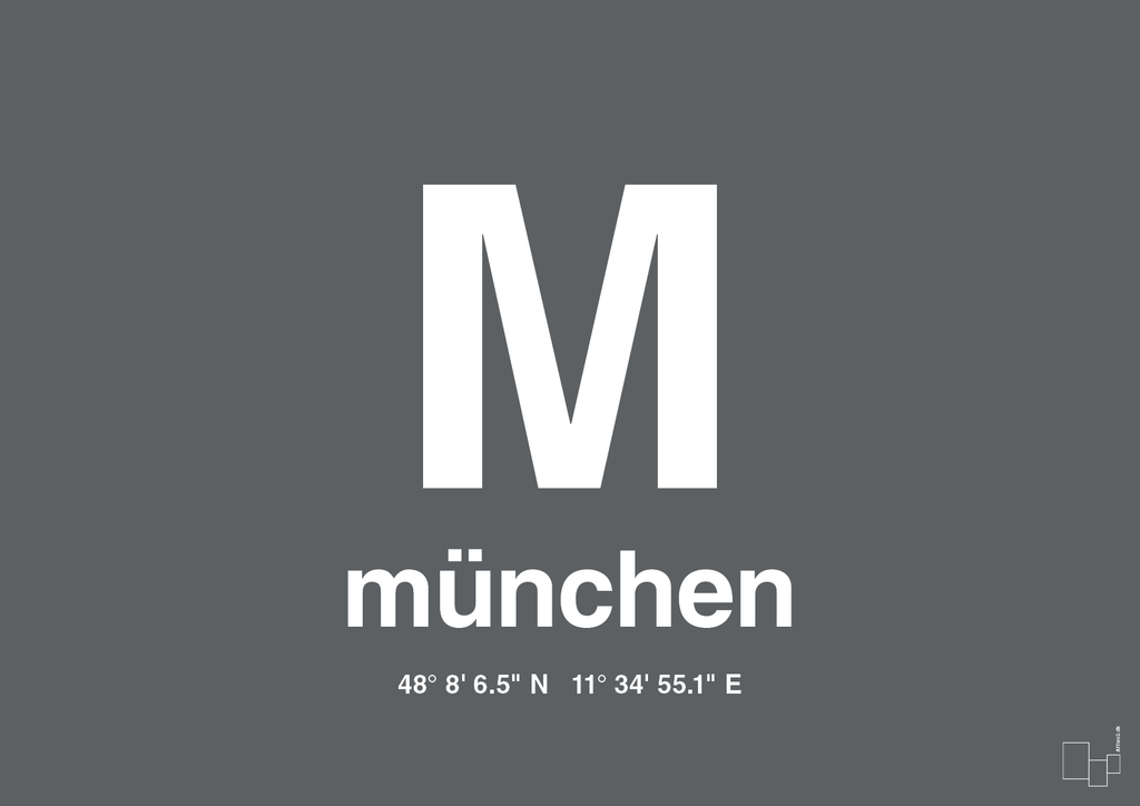plakat: byplakat münchen med koordinater - graphic charcoal-Byer-A1two3