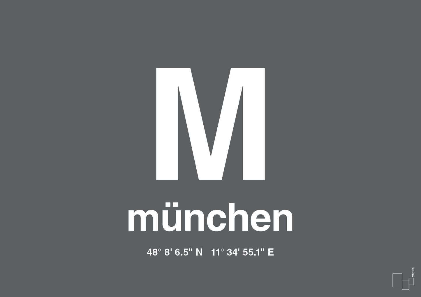 plakat: byplakat münchen med koordinater - graphic charcoal-Byer-A1two3