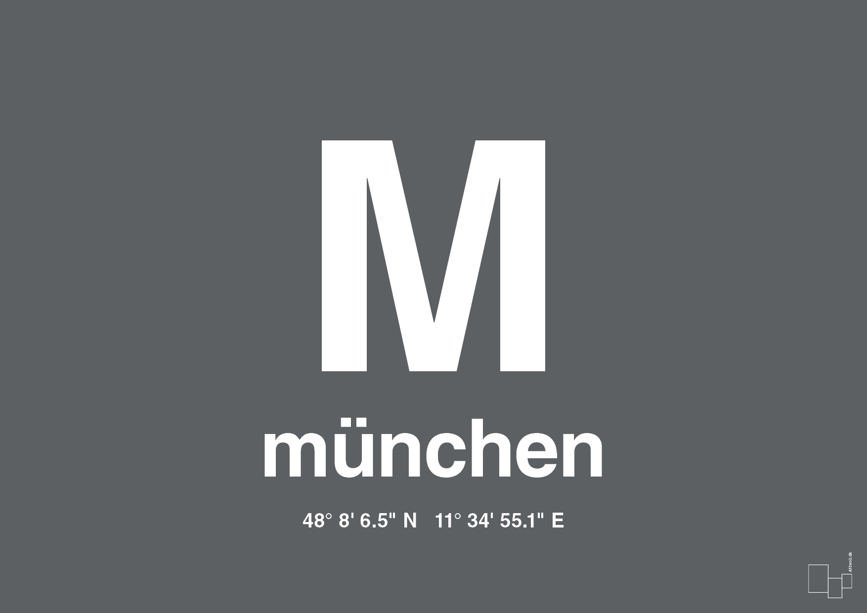 plakat: byplakat münchen med koordinater - graphic charcoal-Byer-A1two3