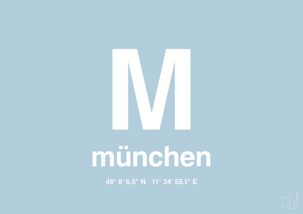 plakat: byplakat münchen med koordinater - heavenly blue-Byer-A1two3