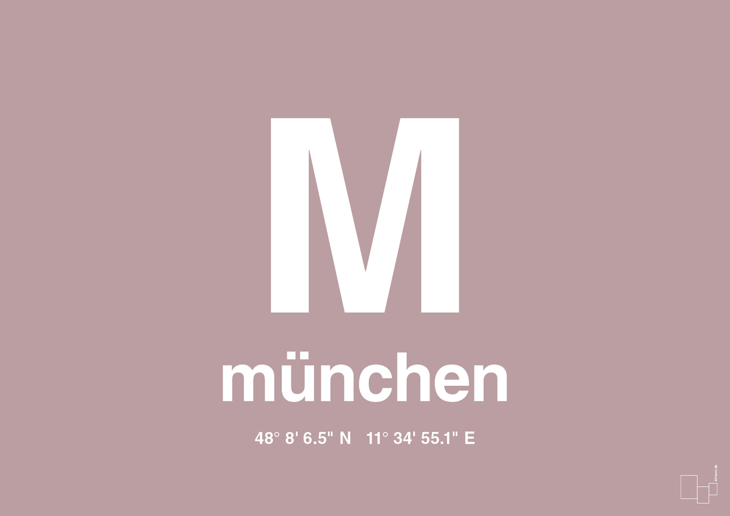 plakat: byplakat münchen med koordinater - light rose-Byer-A1two3