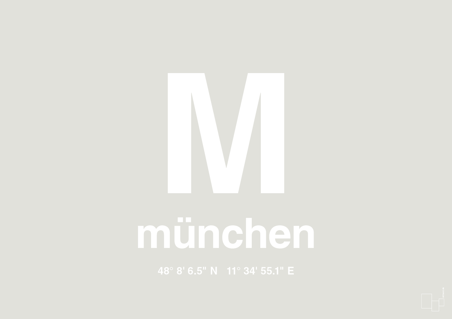 plakat: byplakat münchen med koordinater - painters white-Byer-A1two3