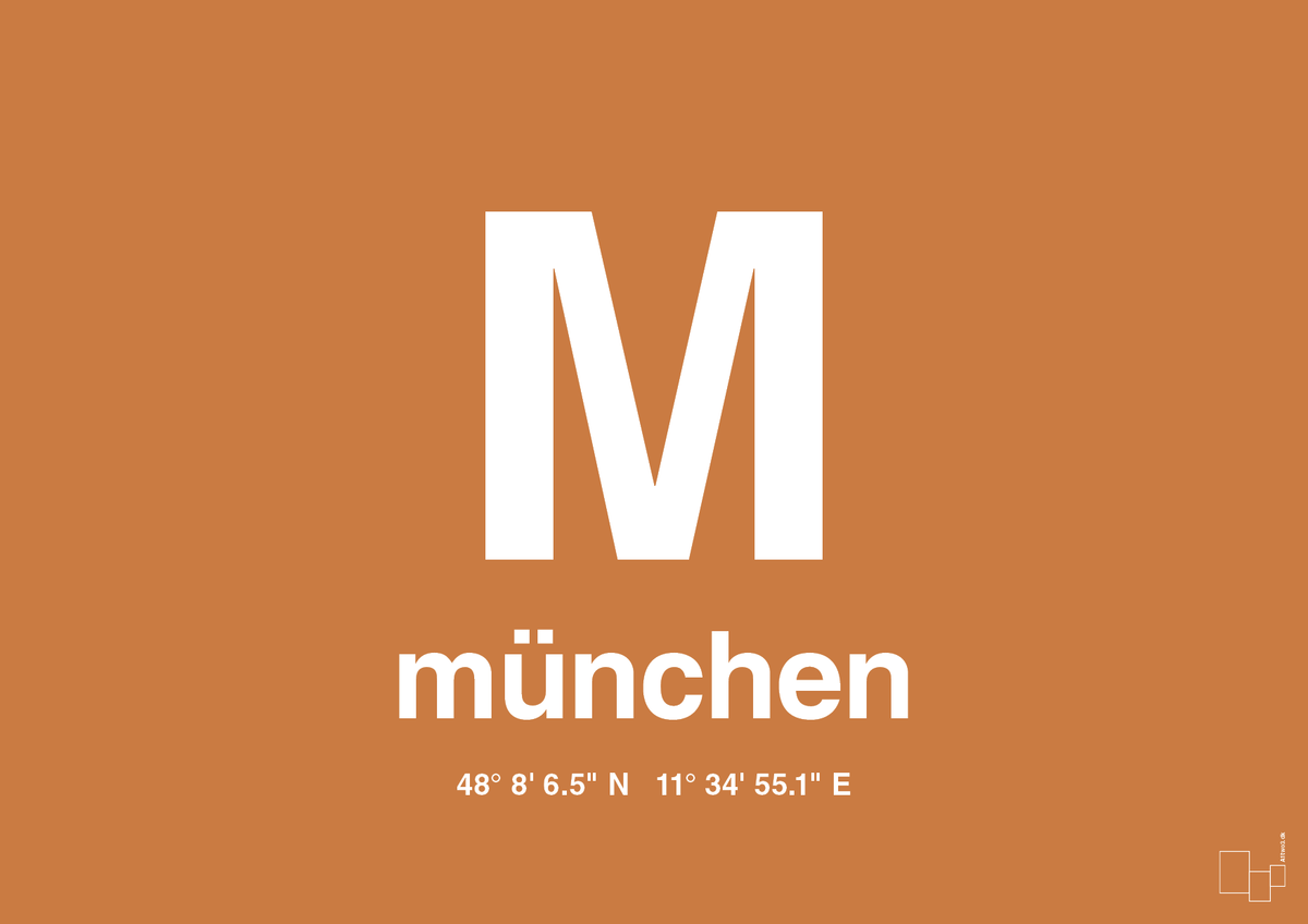 plakat: byplakat münchen med koordinater - rumba orange-Byer-A1two3