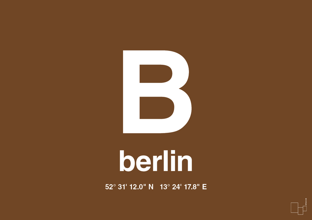 plakat: byplakat berlin med koordinater - dark brown-Byer-A1two3