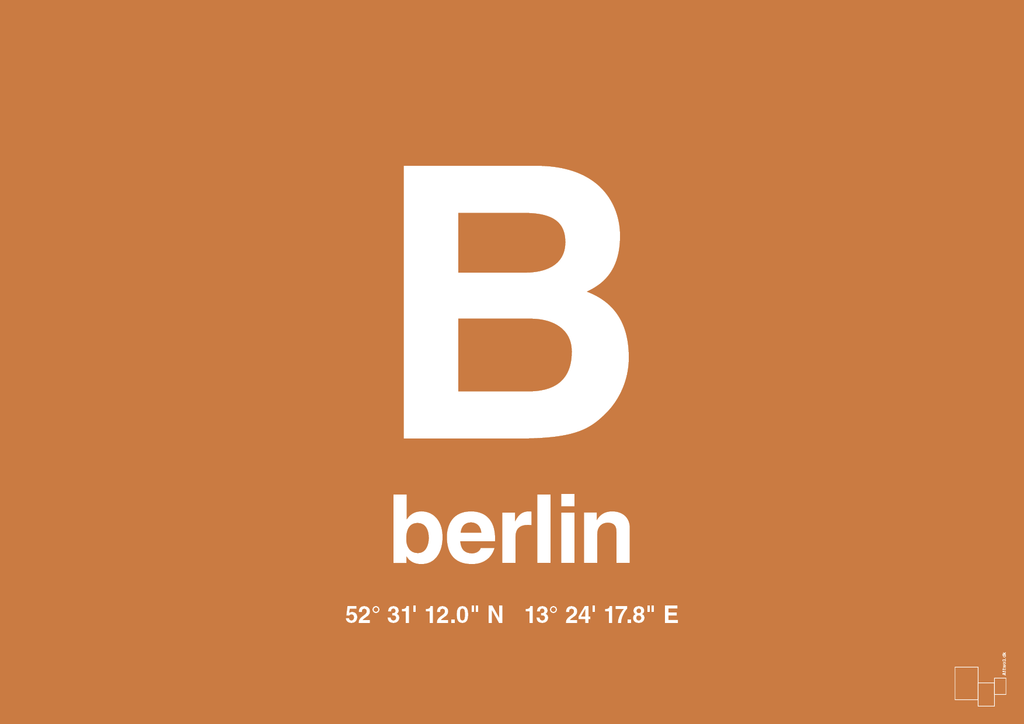 plakat: byplakat berlin med koordinater - rumba orange-Byer-A1two3