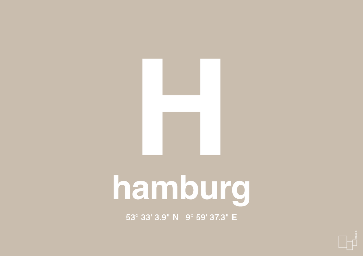 plakat: byplakat hamborg med koordinater - creamy mushroom-Byer-A1two3