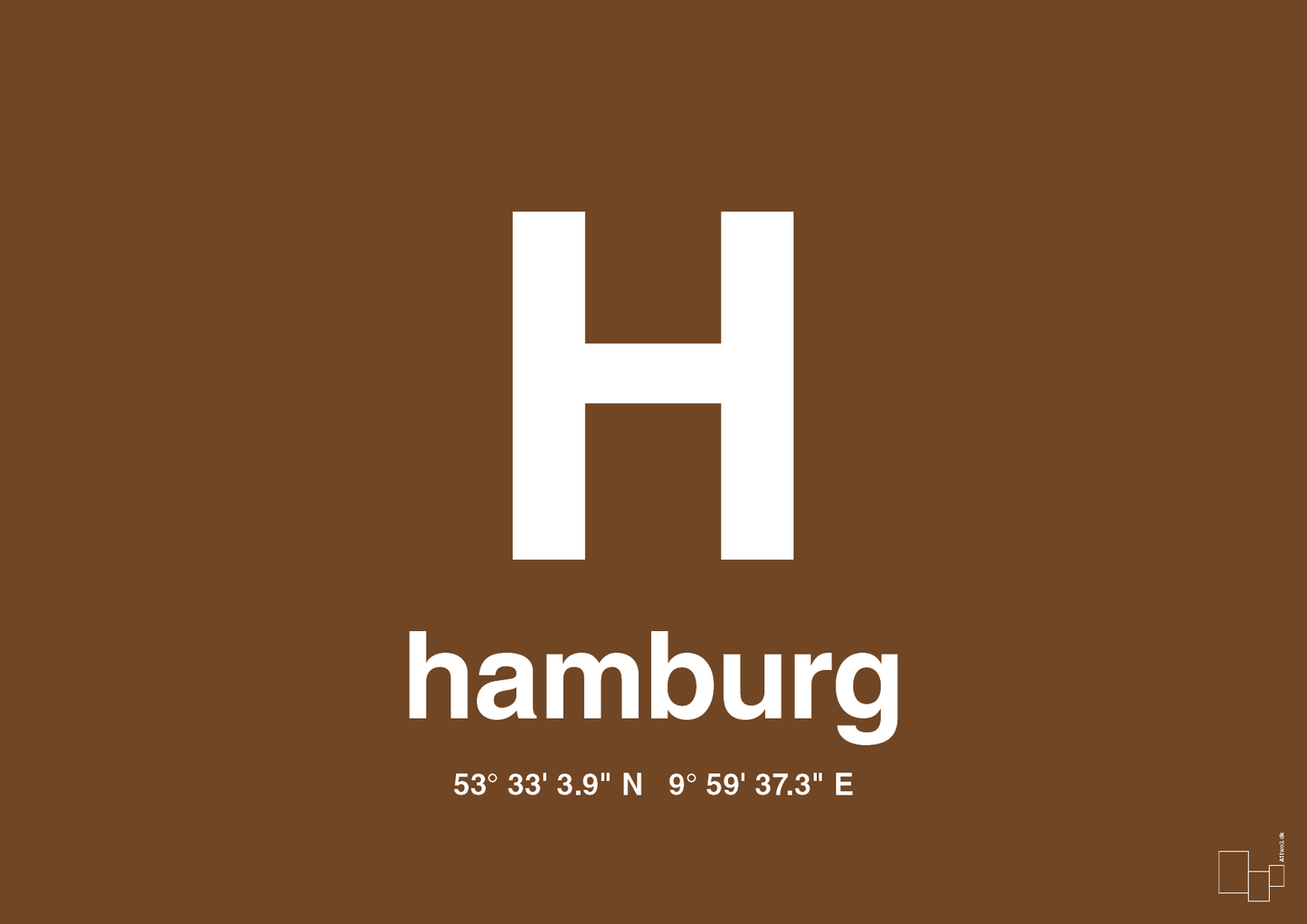 plakat: byplakat hamborg med koordinater - dark brown-Byer-A1two3