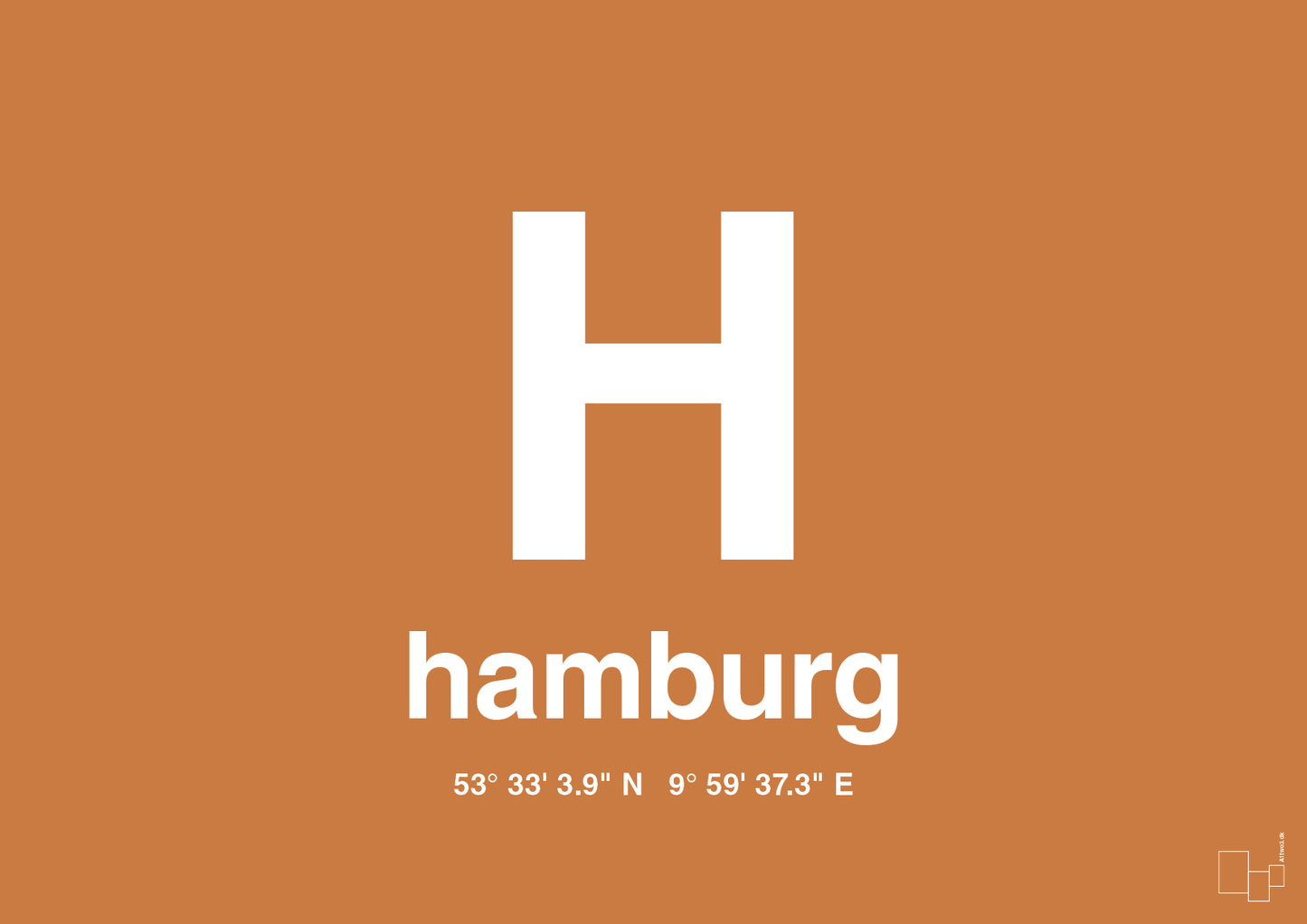 plakat: byplakat hamborg med koordinater - rumba orange-Byer-A1two3