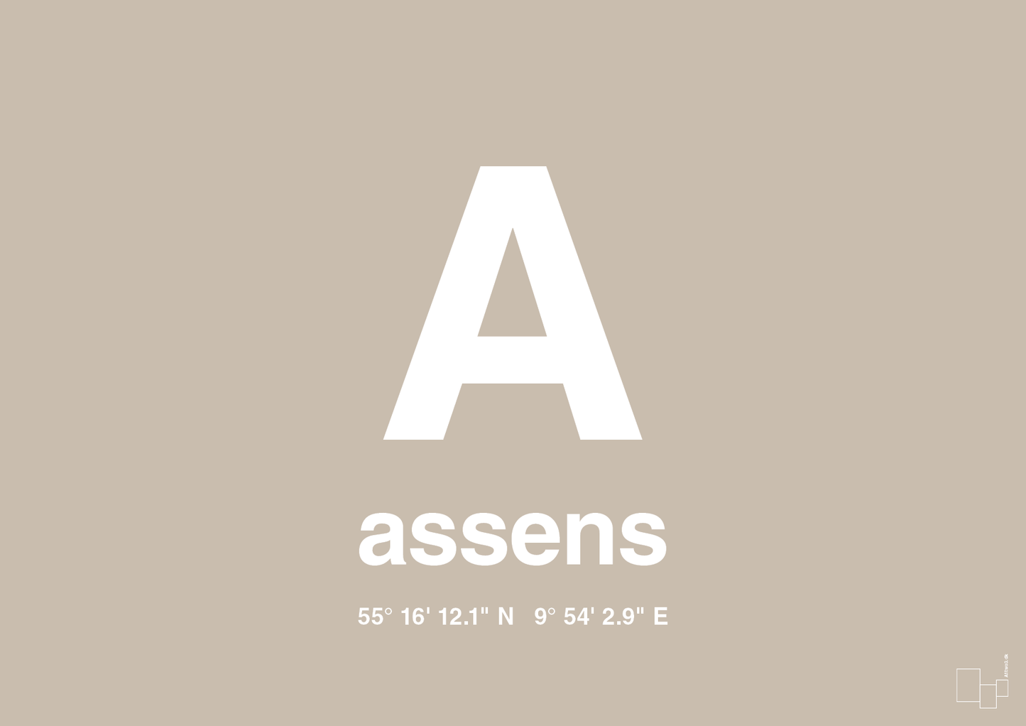plakat: byplakat assens med koordinater - creamy mushroom-Byer-A1two3