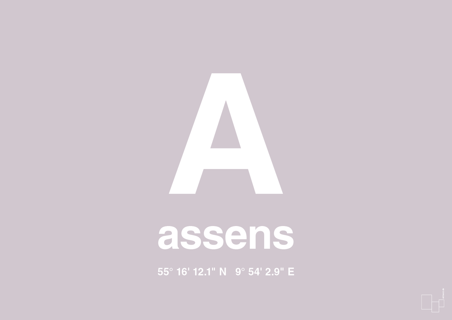 plakat: byplakat assens med koordinater - dusty lilac-Byer-A1two3