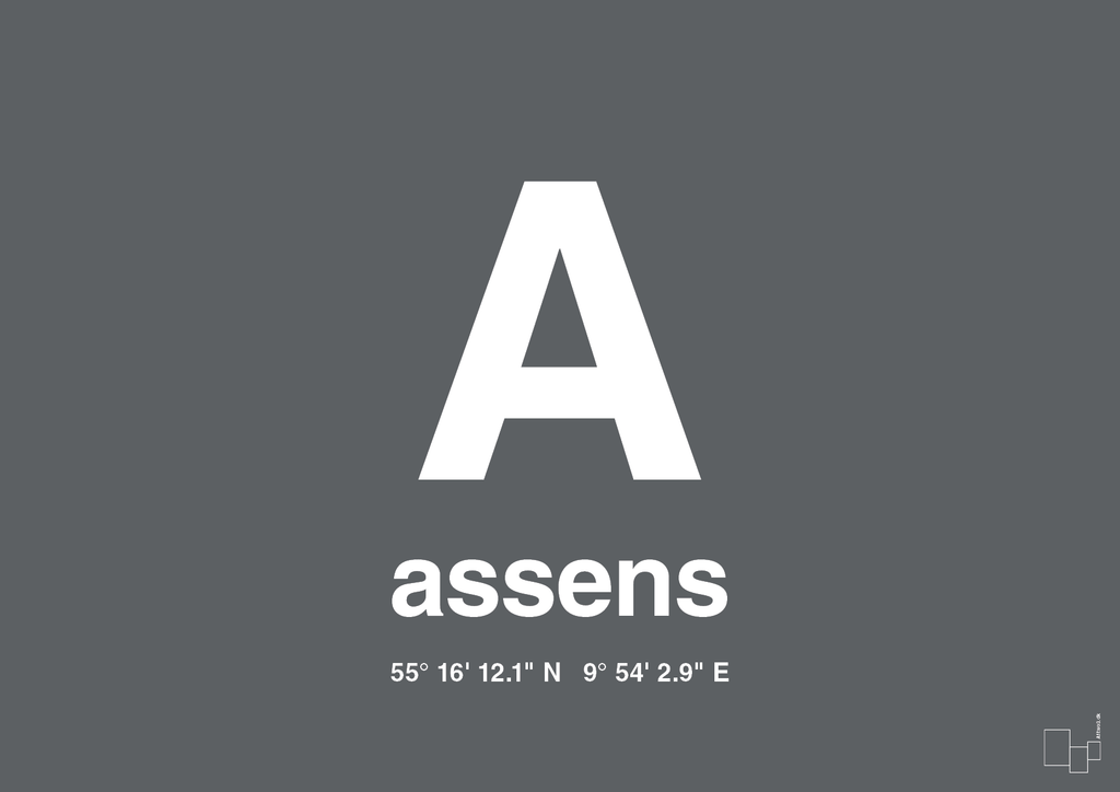plakat: byplakat assens med koordinater - graphic charcoal-Byer-A1two3