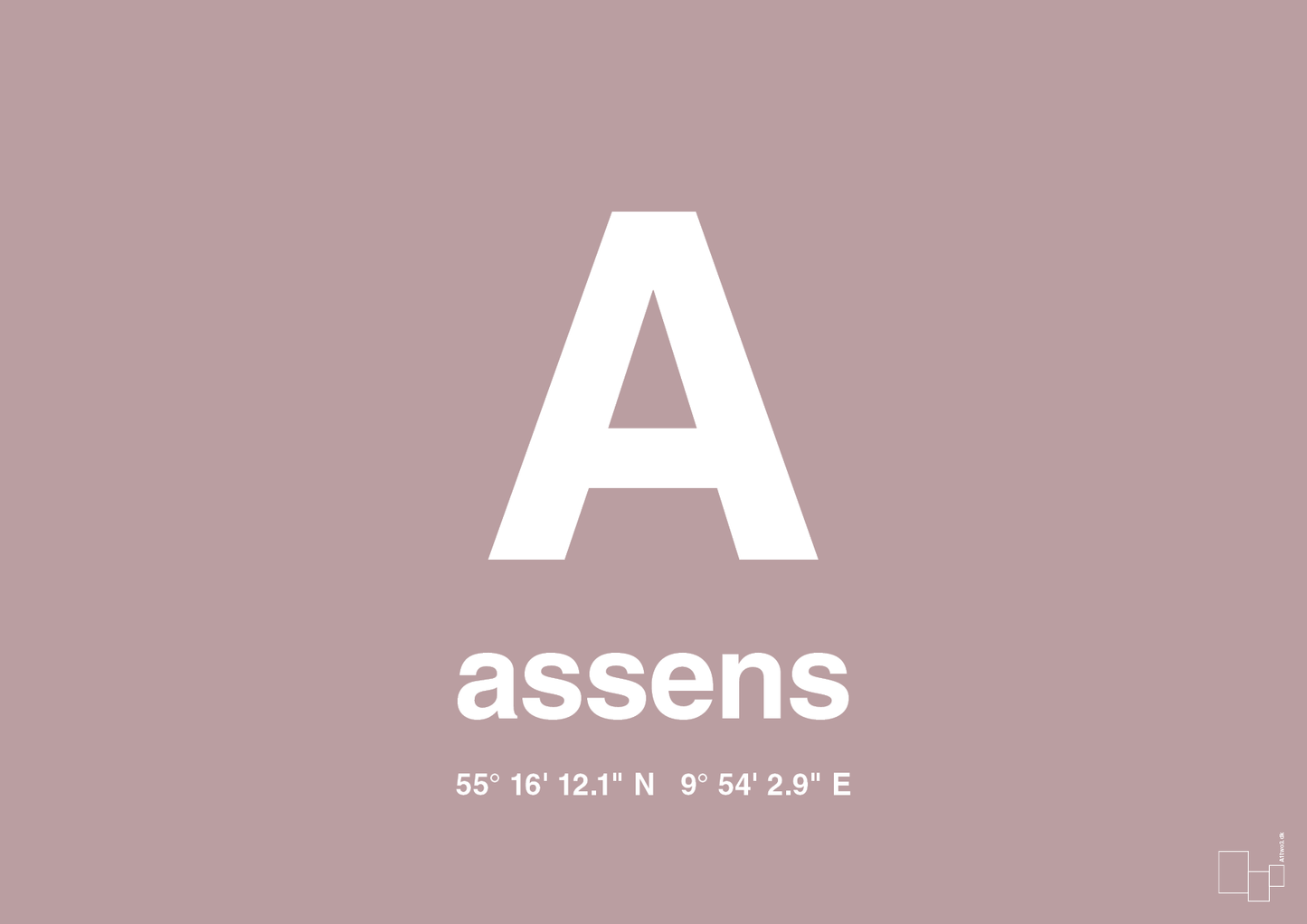 plakat: byplakat assens med koordinater - light rose-Byer-A1two3