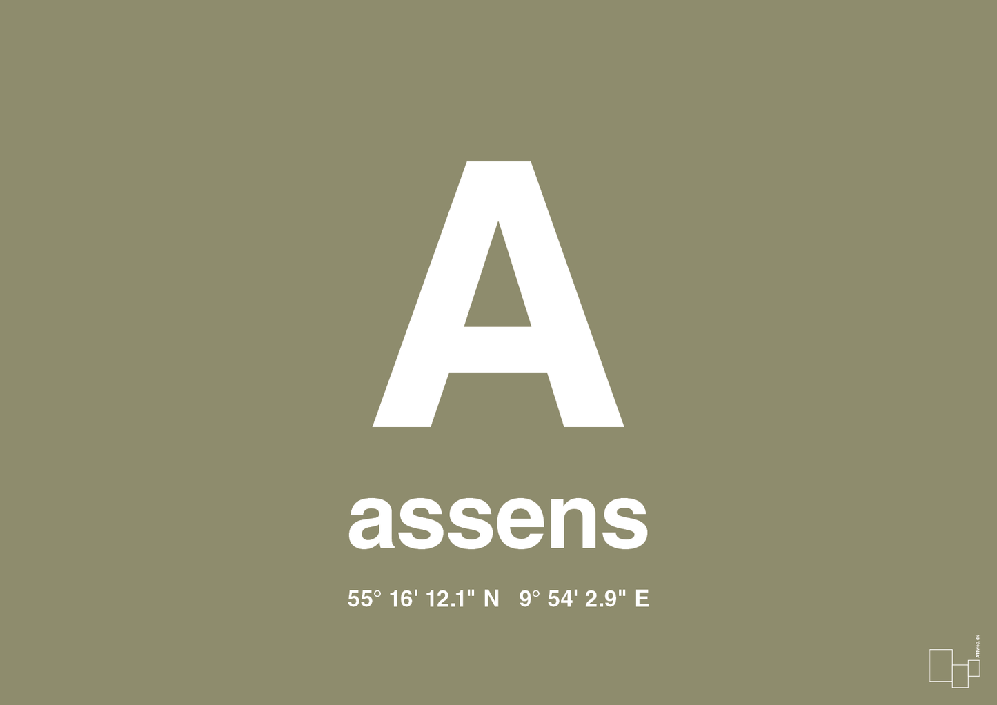 plakat: byplakat assens med koordinater - misty forrest-Byer-A1two3