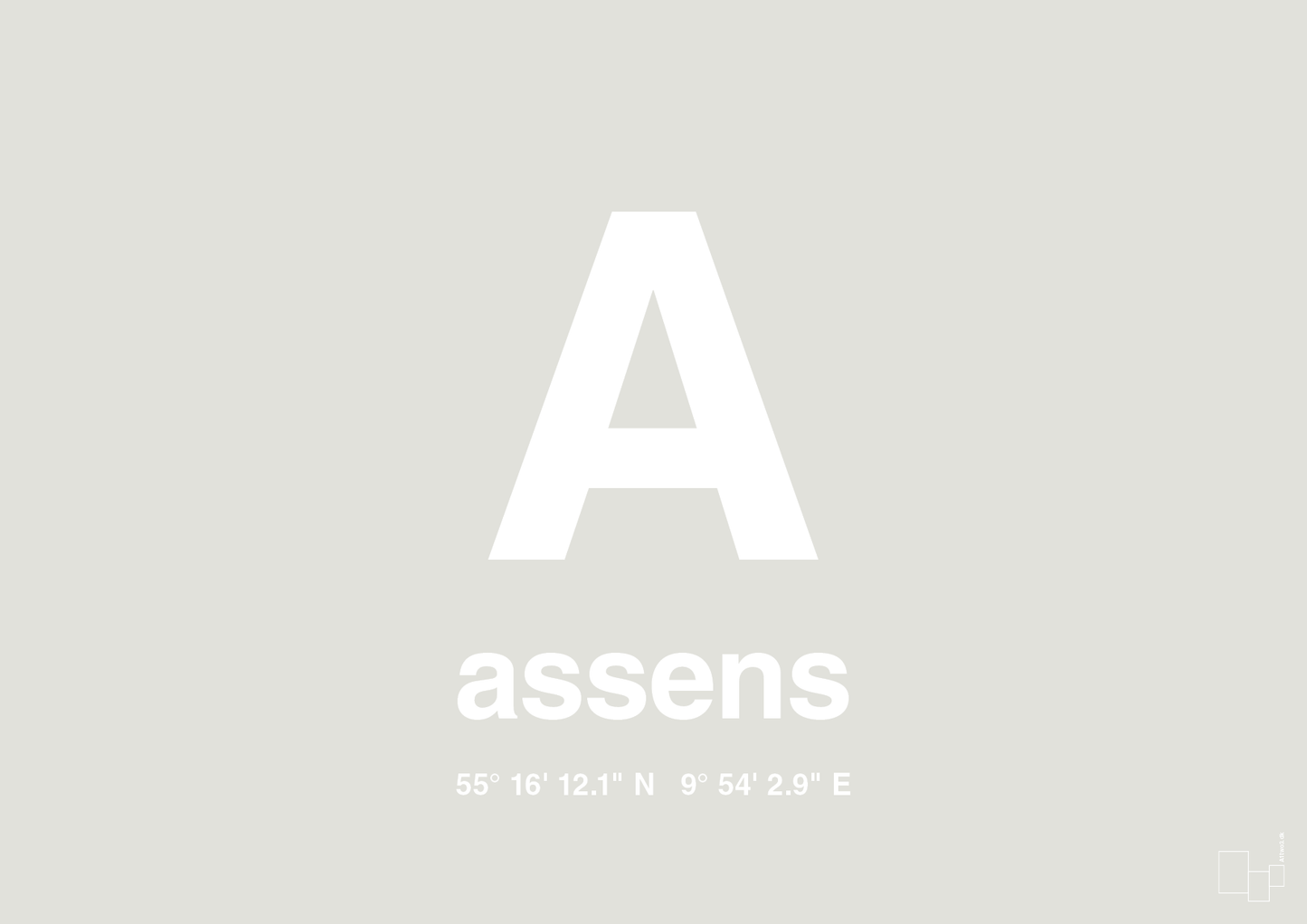 plakat: byplakat assens med koordinater - painters white-Byer-A1two3
