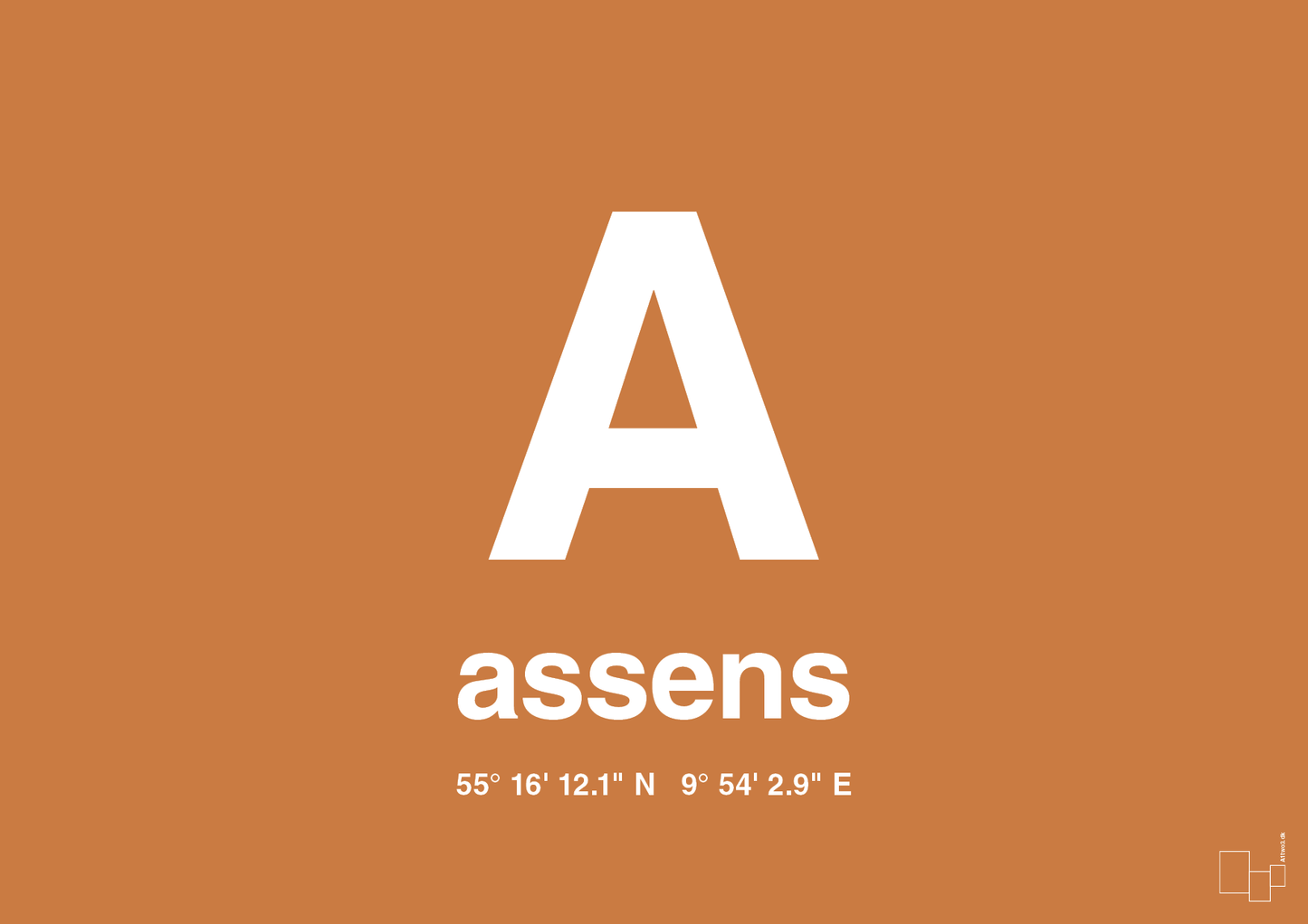 plakat: byplakat assens med koordinater - rumba orange-Byer-A1two3