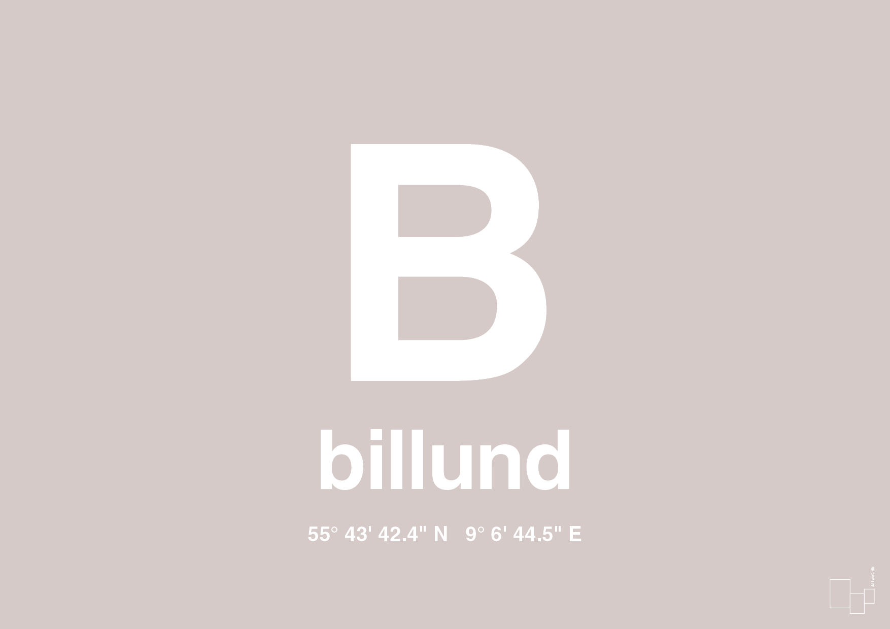 plakat: byplakat billund med koordinater - broken beige-Byer-A1two3