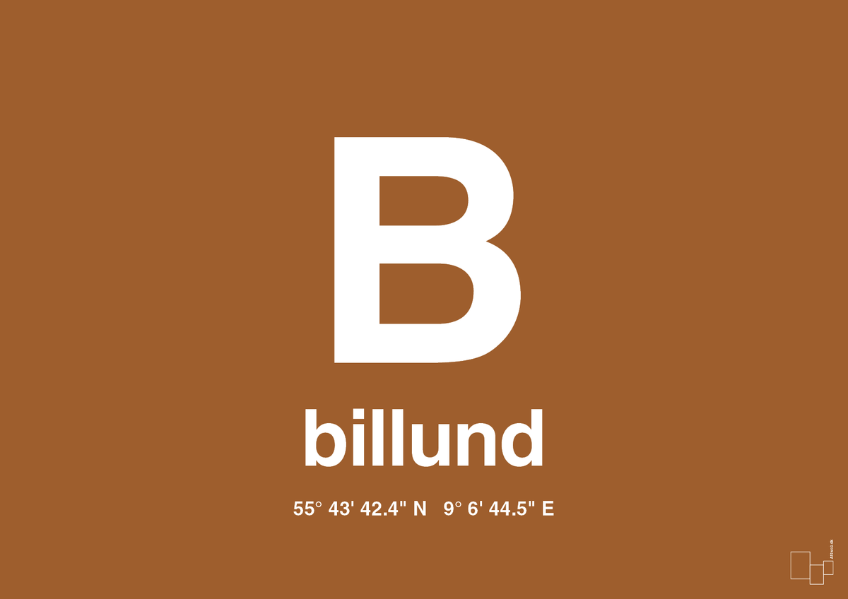 plakat: byplakat billund med koordinater - cognac-Byer-A1two3