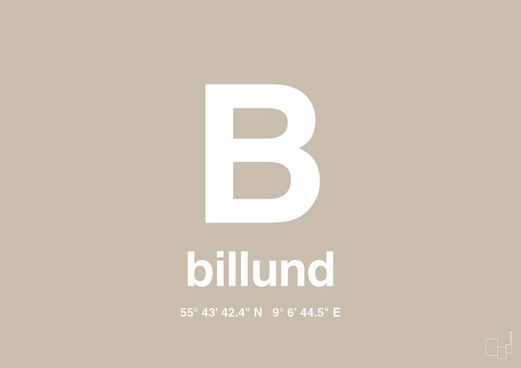 plakat: byplakat billund med koordinater - creamy mushroom-Byer-A1two3