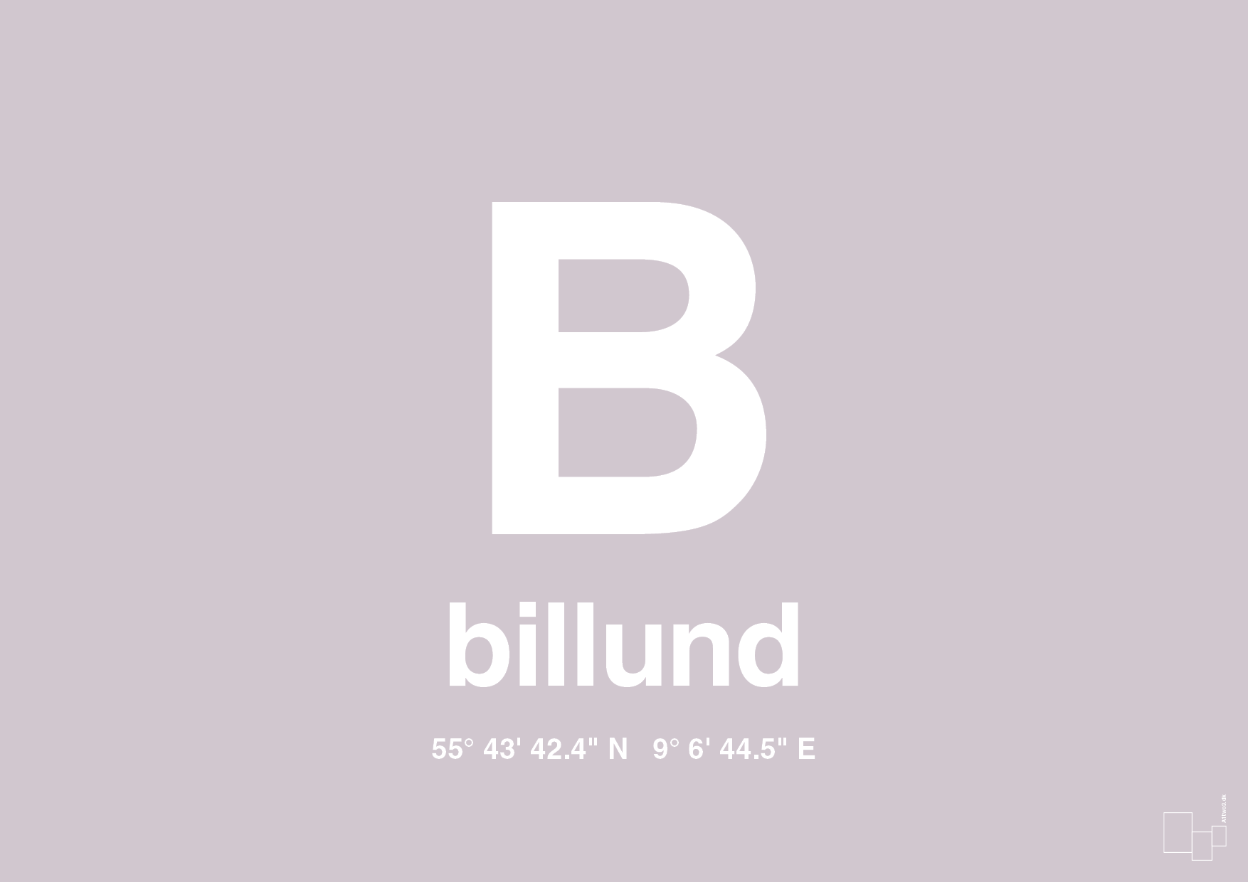 plakat: byplakat billund med koordinater - dusty lilac-Byer-A1two3