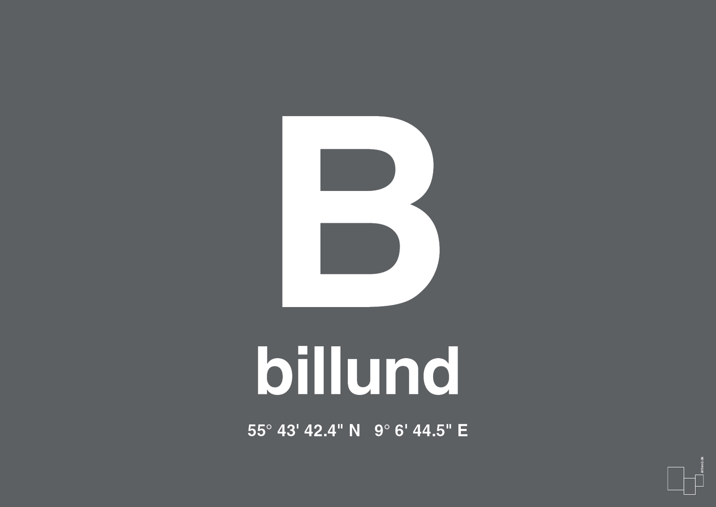plakat: byplakat billund med koordinater - graphic charcoal-Byer-A1two3