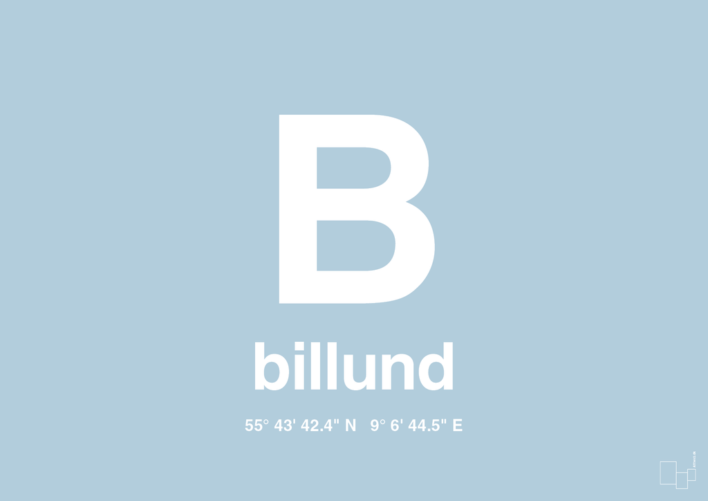 plakat: byplakat billund med koordinater - heavenly blue-Byer-A1two3