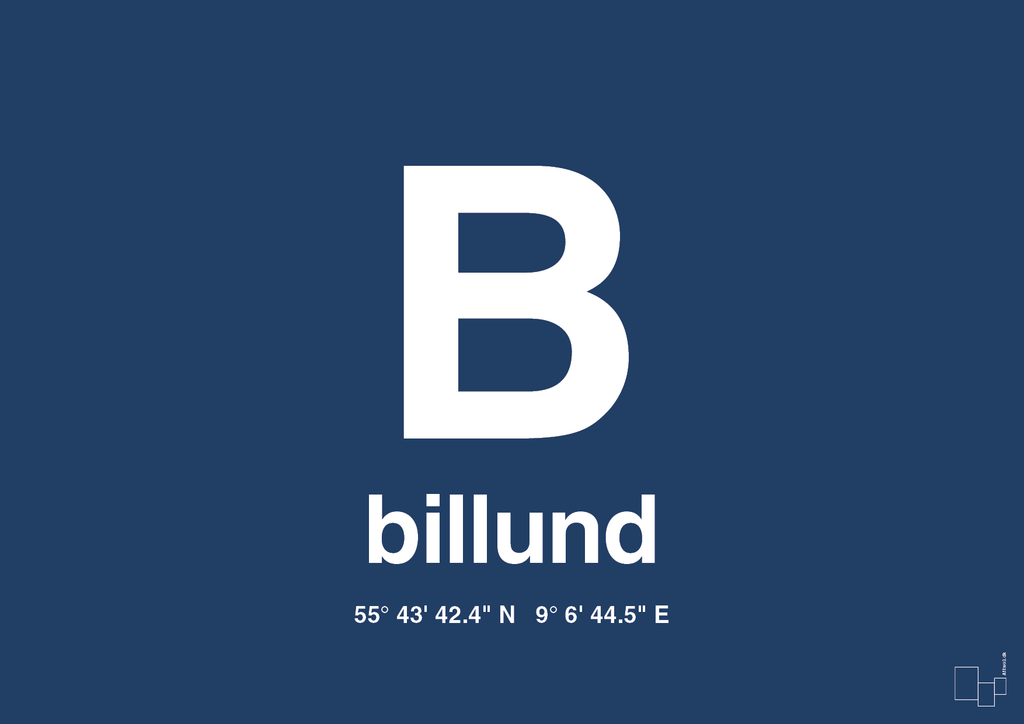 plakat: byplakat billund med koordinater - lapis blue-Byer-A1two3