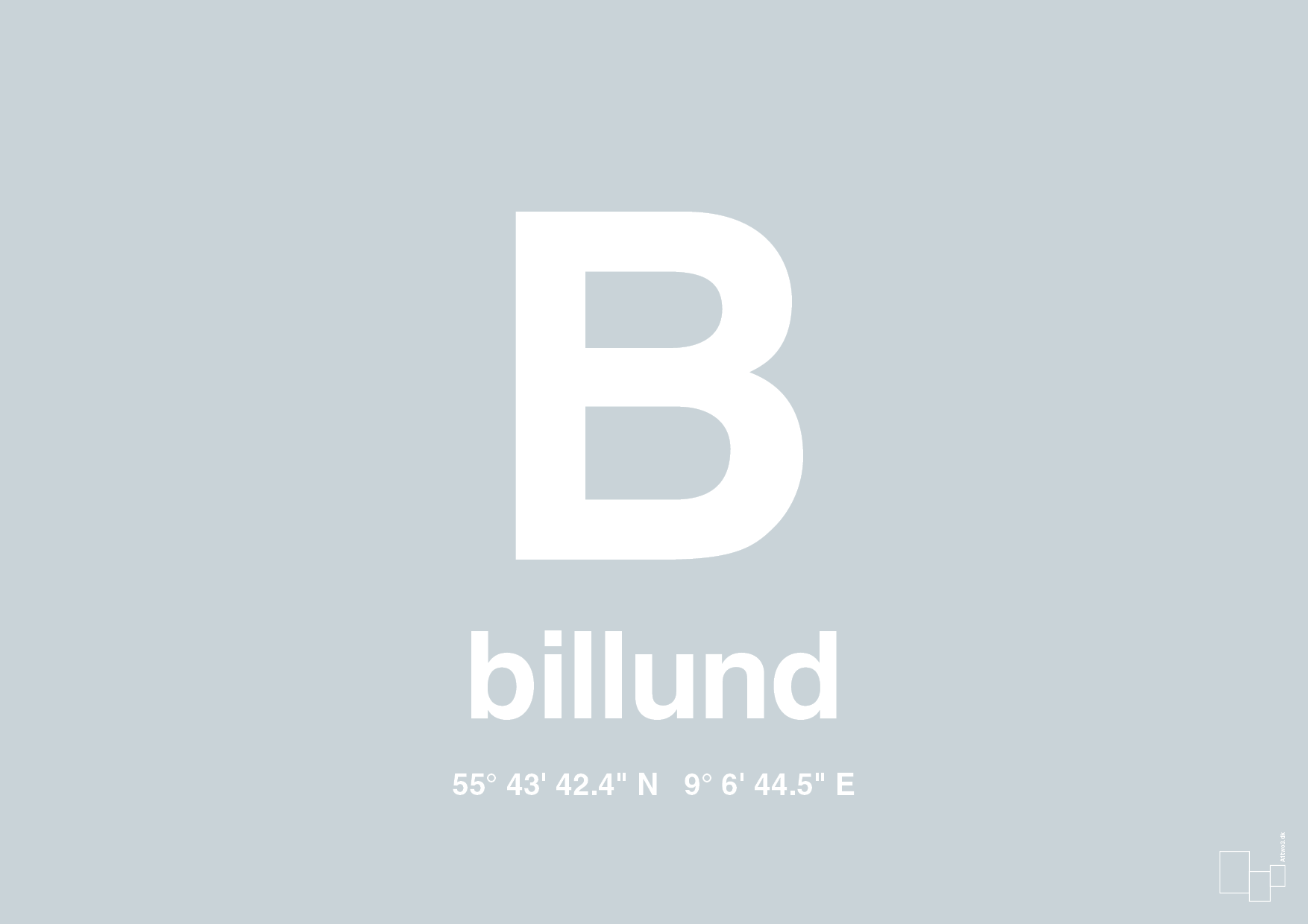plakat: byplakat billund med koordinater - light drizzle-Byer-A1two3