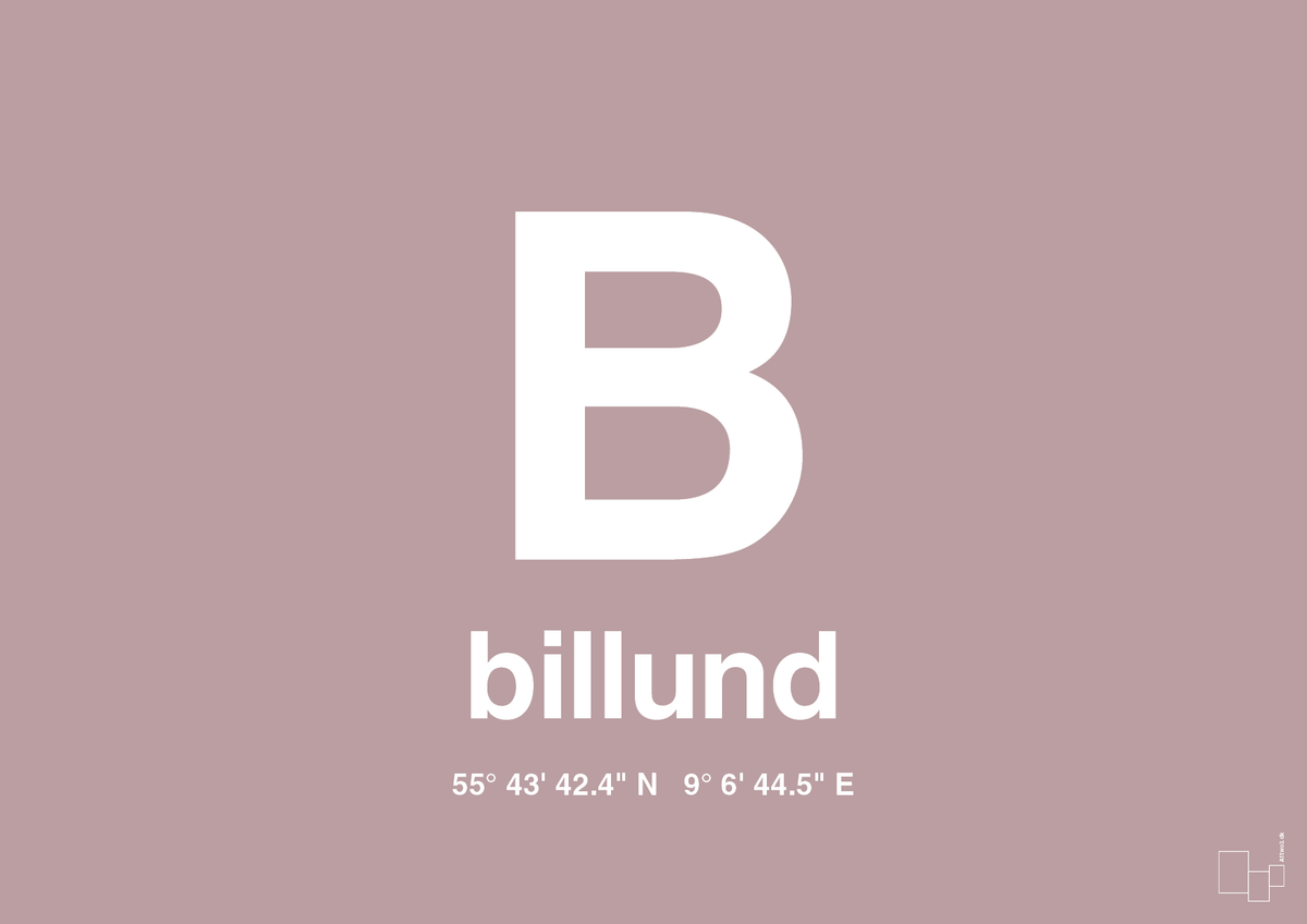 plakat: byplakat billund med koordinater - light rose-Byer-A1two3