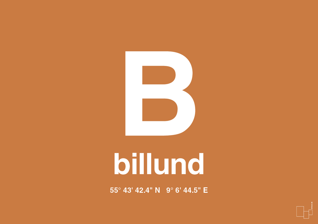 plakat: byplakat billund med koordinater - rumba orange-Byer-A1two3