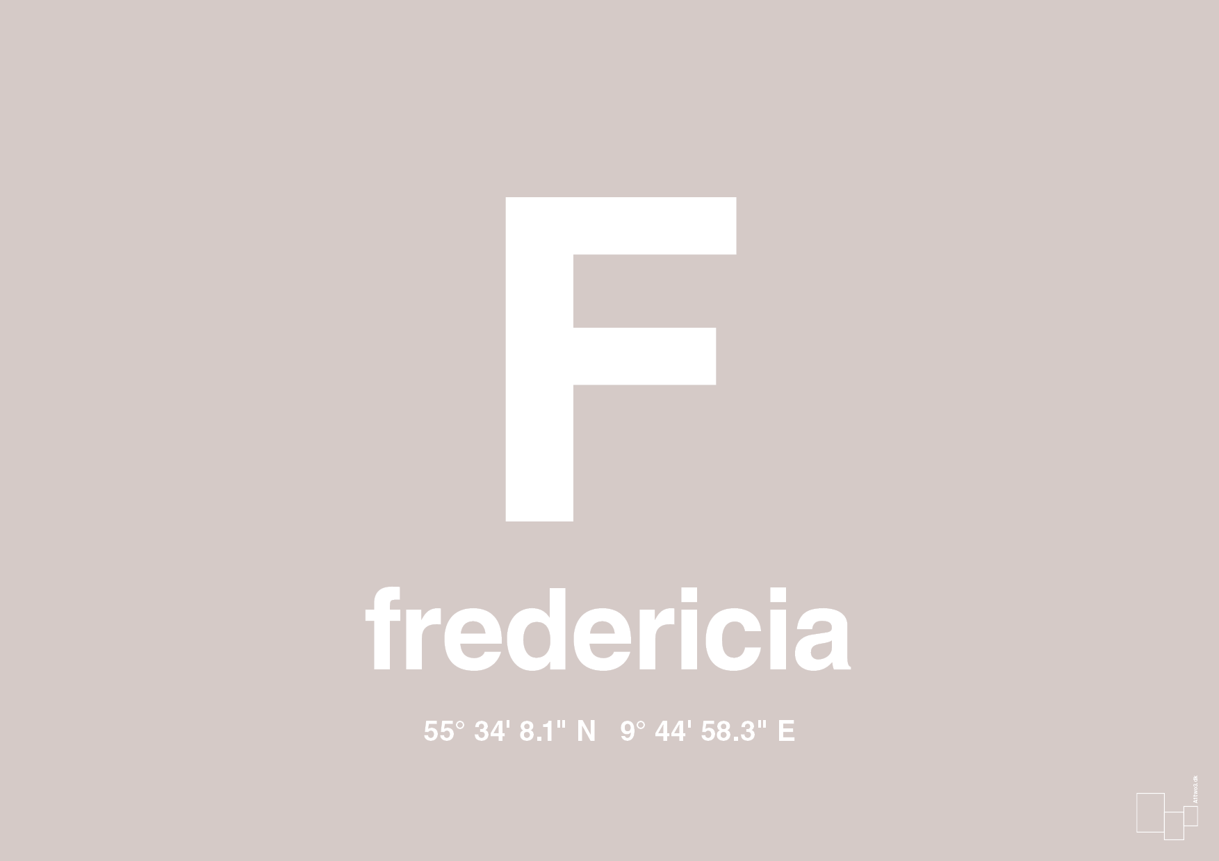 plakat: byplakat fredericia med koordinater - broken beige-Byer-A1two3
