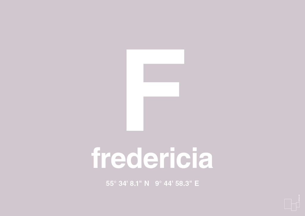 plakat: byplakat fredericia med koordinater - dusty lilac-Byer-A1two3