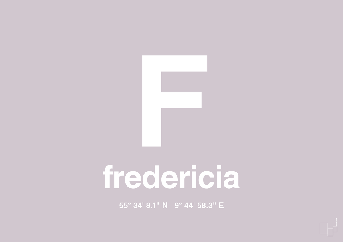 plakat: byplakat fredericia med koordinater - dusty lilac-Byer-A1two3