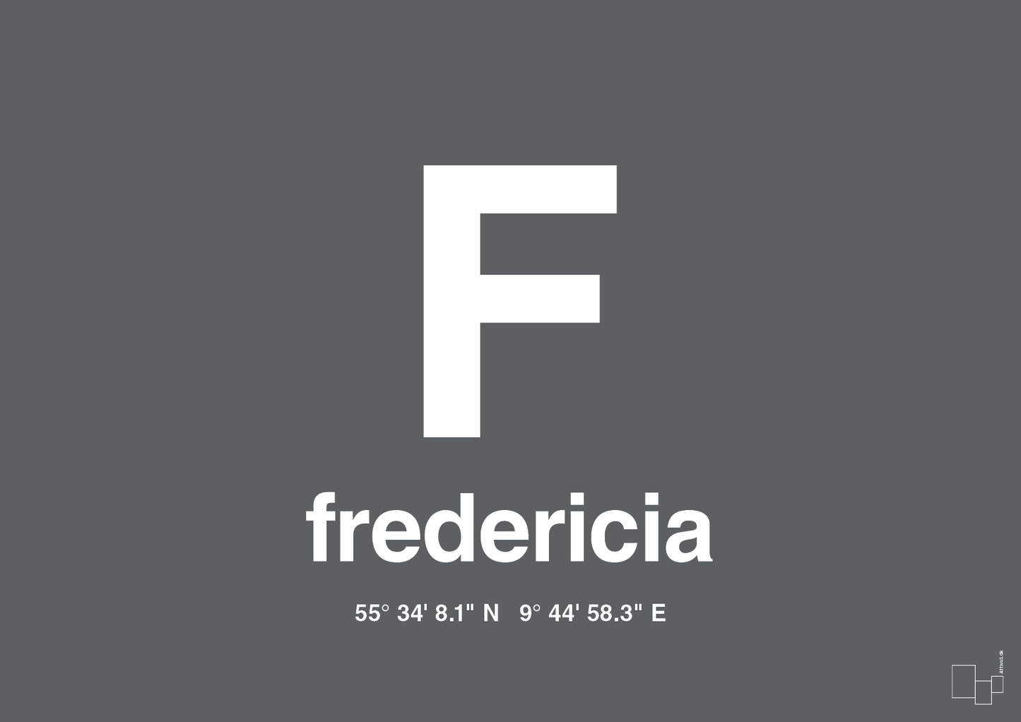 plakat: byplakat fredericia med koordinater - graphic charcoal-Byer-A1two3
