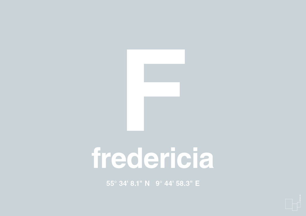plakat: byplakat fredericia med koordinater - light drizzle-Byer-A1two3