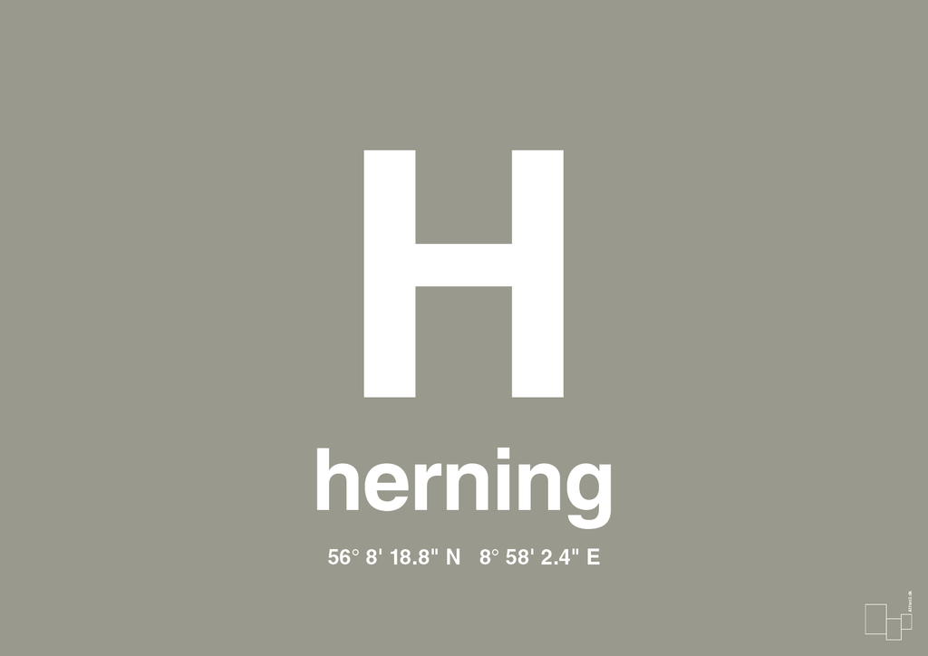 plakat: byplakat herning med koordinater - battleship gray-Byer-A1two3