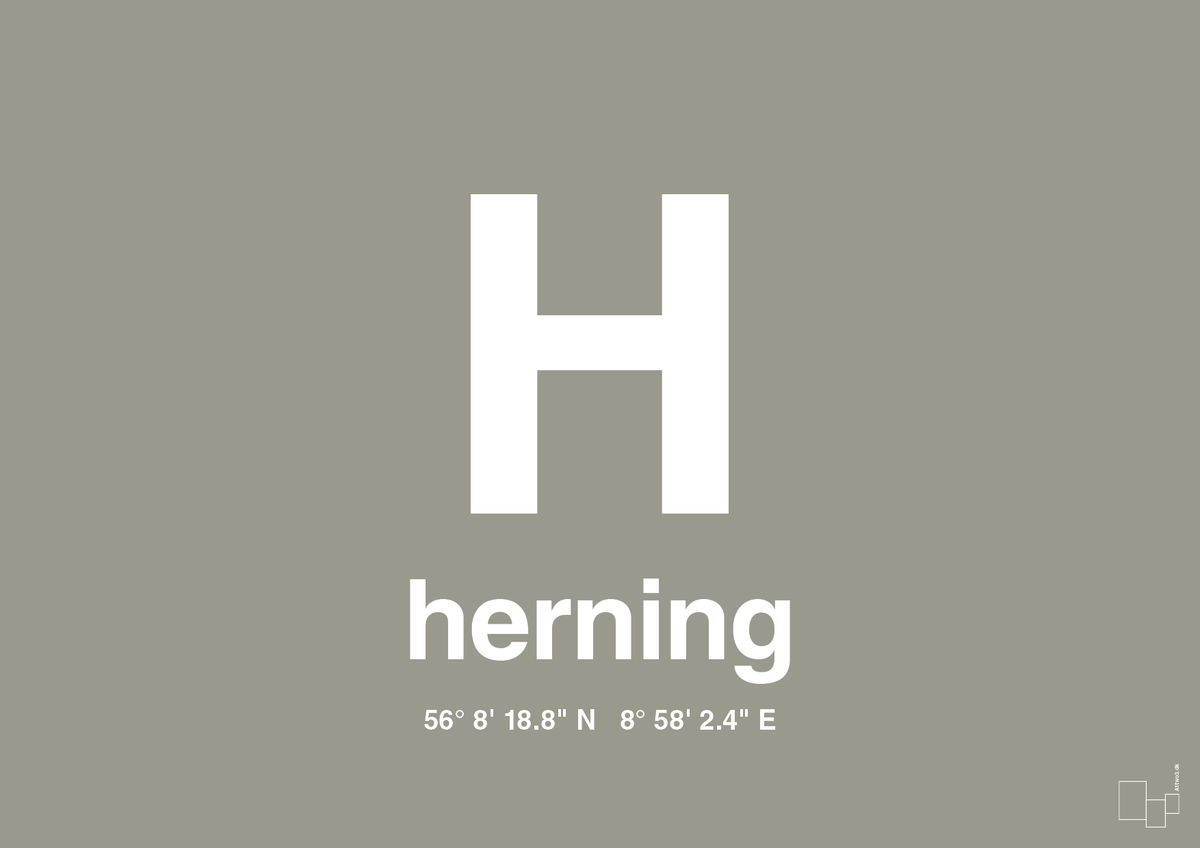 plakat: byplakat herning med koordinater - battleship gray-Byer-A1two3