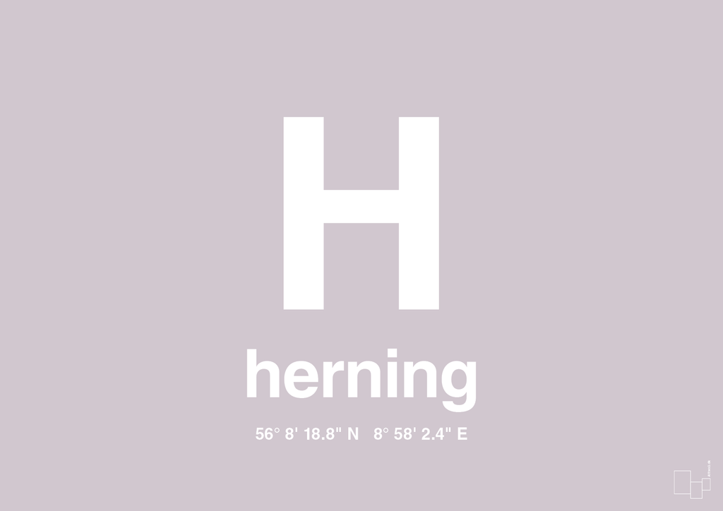 plakat: byplakat herning med koordinater - dusty lilac-Byer-A1two3