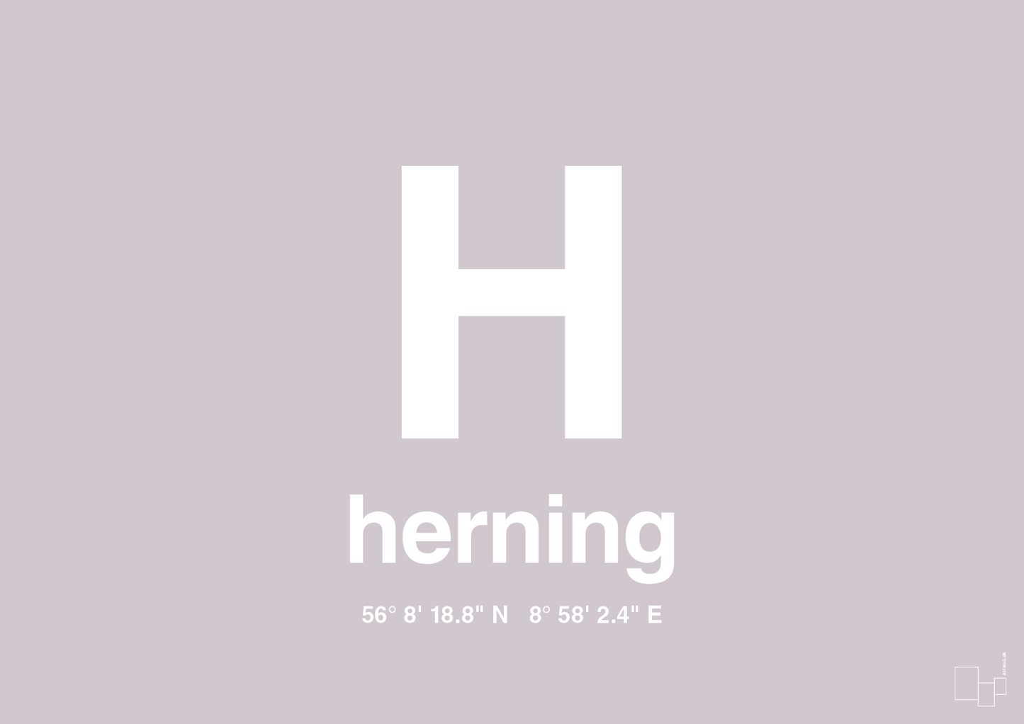 plakat: byplakat herning med koordinater - dusty lilac-Byer-A1two3