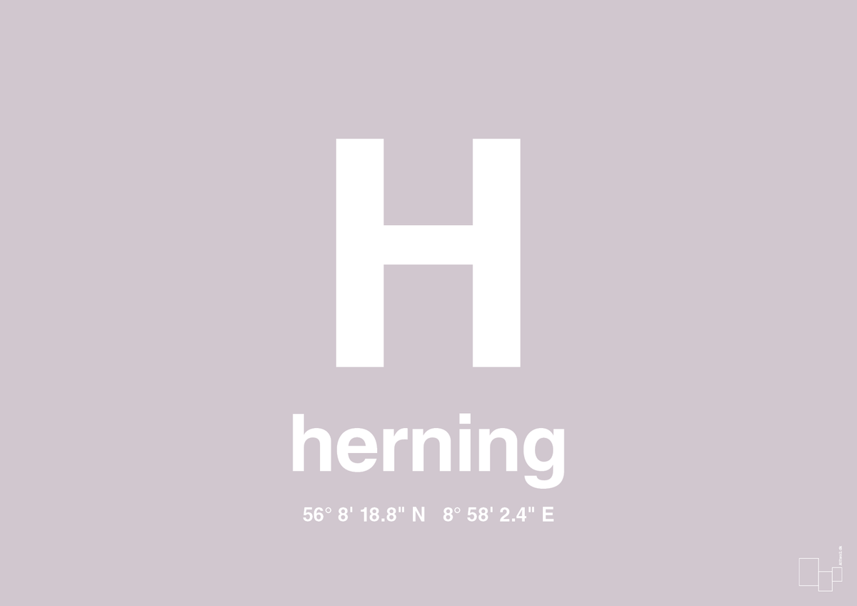 plakat: byplakat herning med koordinater - dusty lilac-Byer-A1two3