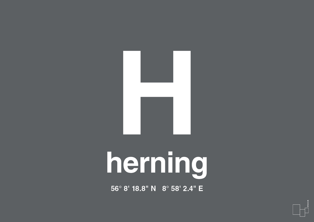 plakat: byplakat herning med koordinater - graphic charcoal-Byer-A1two3
