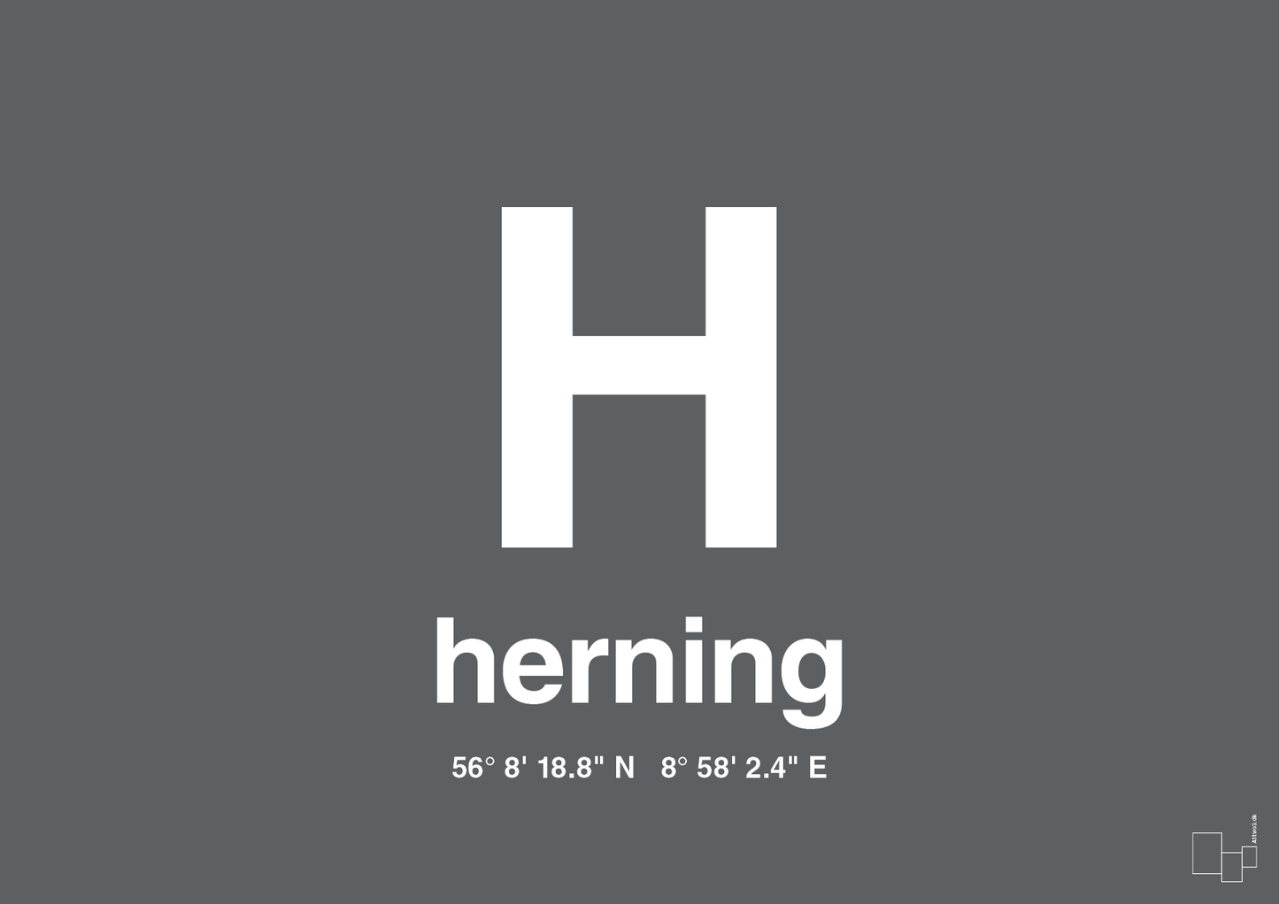 plakat: byplakat herning med koordinater - graphic charcoal-Byer-A1two3