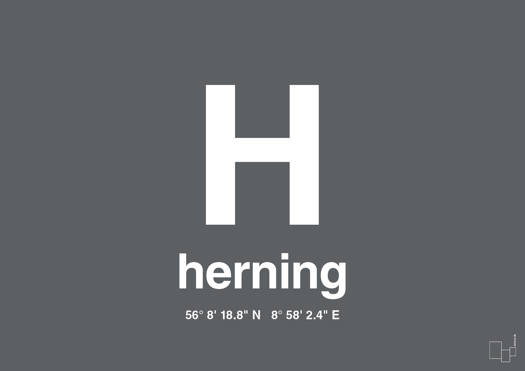 plakat: byplakat herning med koordinater - graphic charcoal-Byer-A1two3