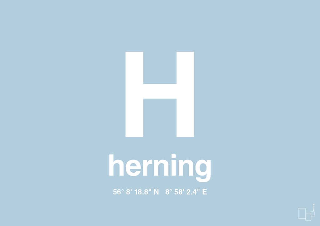 plakat: byplakat herning med koordinater - heavenly blue-Byer-A1two3