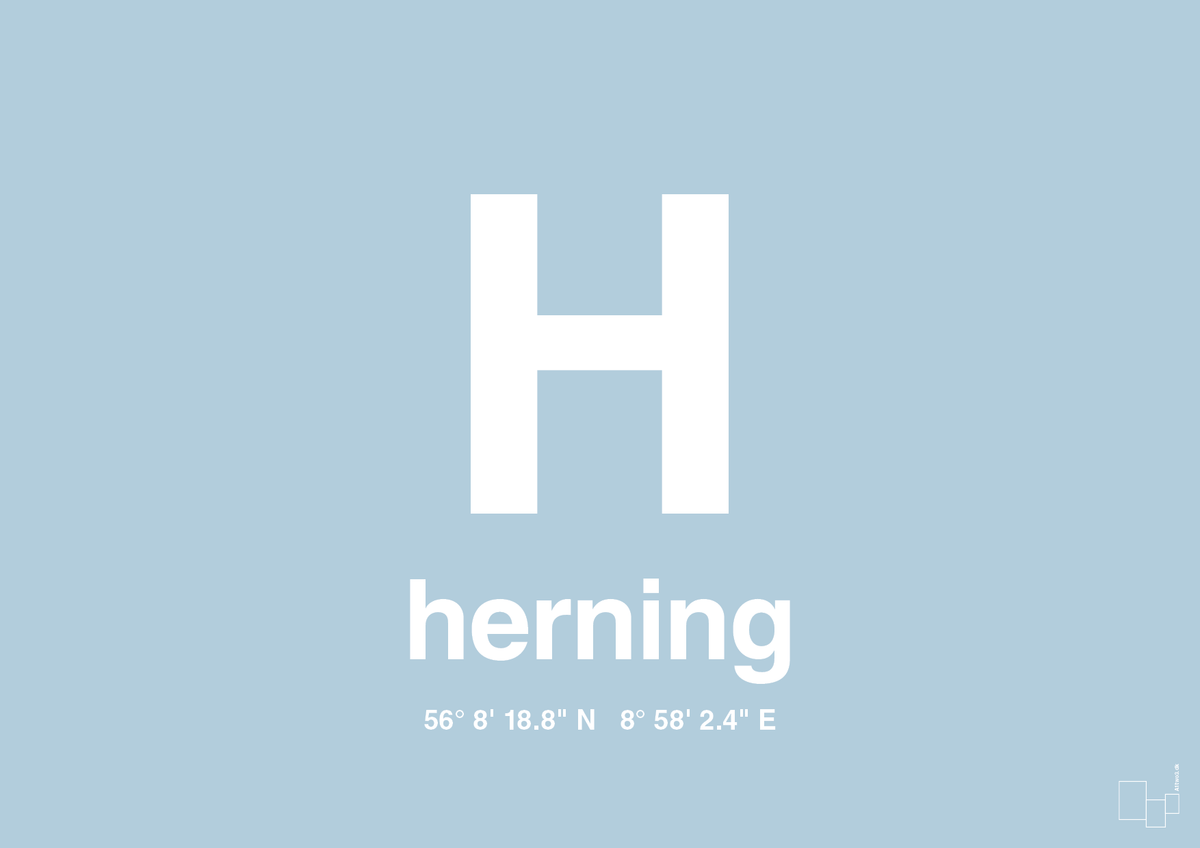 plakat: byplakat herning med koordinater - heavenly blue-Byer-A1two3
