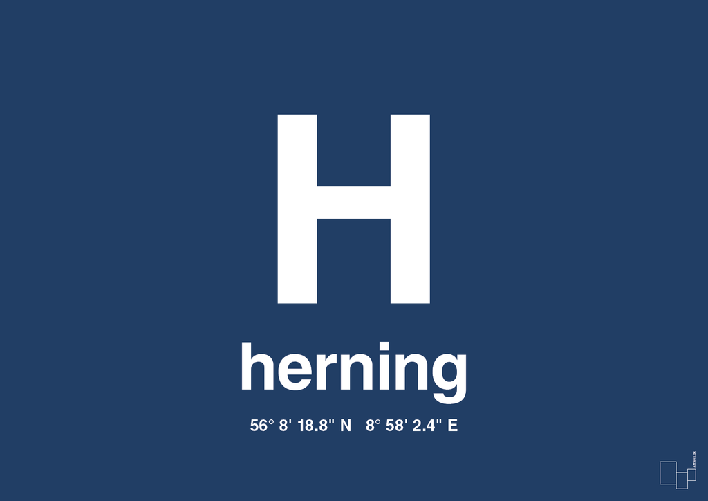 plakat: byplakat herning med koordinater - lapis blue-Byer-A1two3